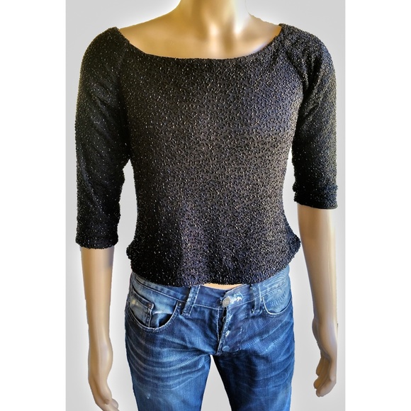VTG Brilliante JA Womens Beaded Top SZ PXL Black - Picture 2 of 8